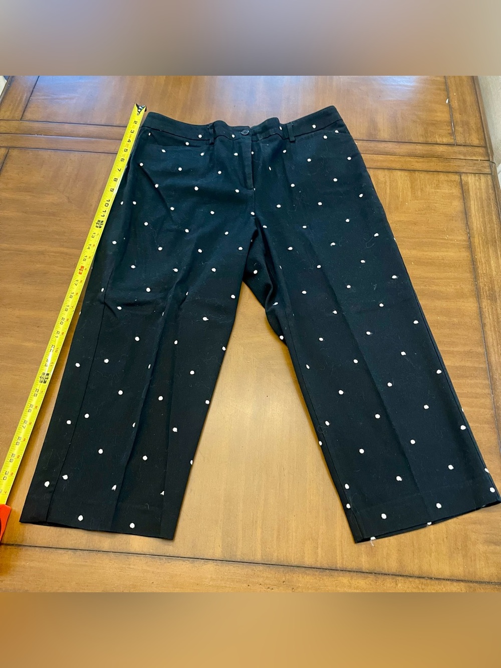 Embroidered Black Polka Dot Capri Pants - Casual Pull-On Style
